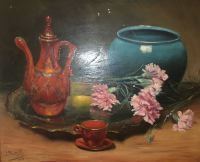 Oeillets  et cafetière  