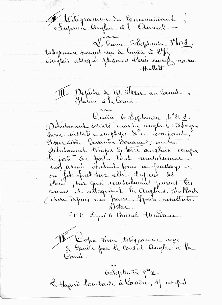6/09/1898 Affaire de Candie - Télégrammes échangés